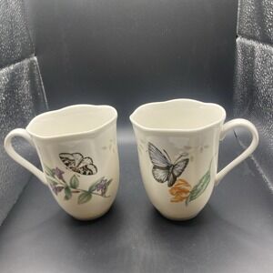 Lenox Coffee Cup Mugs Eastern Tailed Blue Birds Meadow Set Of 2 Cups Butterfly
